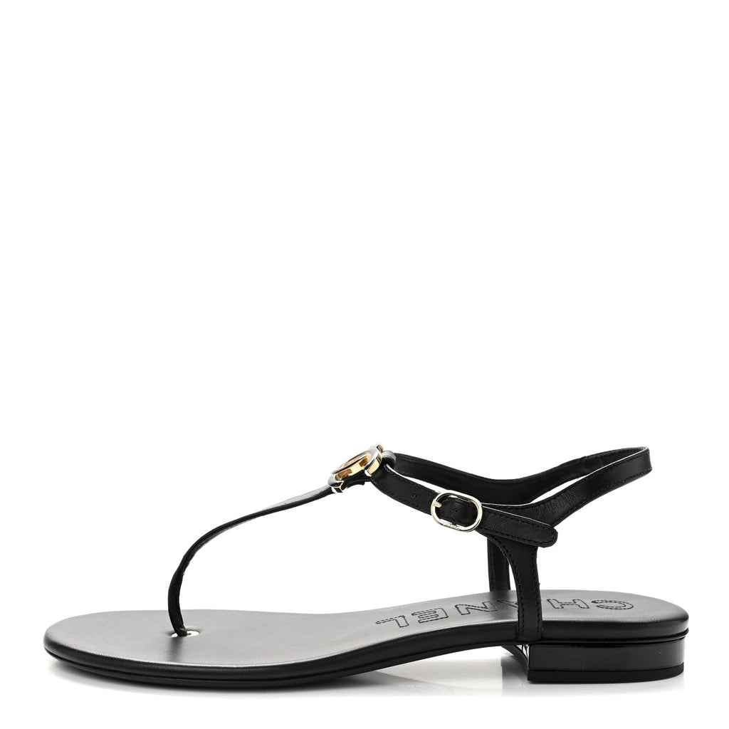 Lambskin Enamel CC Thong Sandals 41 Black