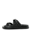 Lambskin Quilted Velcro Dad Chain CC Slide Sandals 39.5 Black