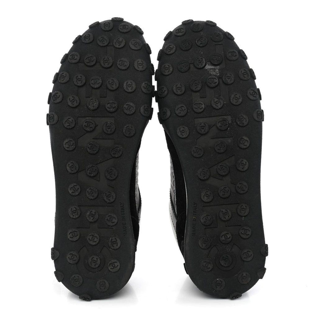 Nylon Calfskin Suede Womens CC Sneakers 38 Black Grey White