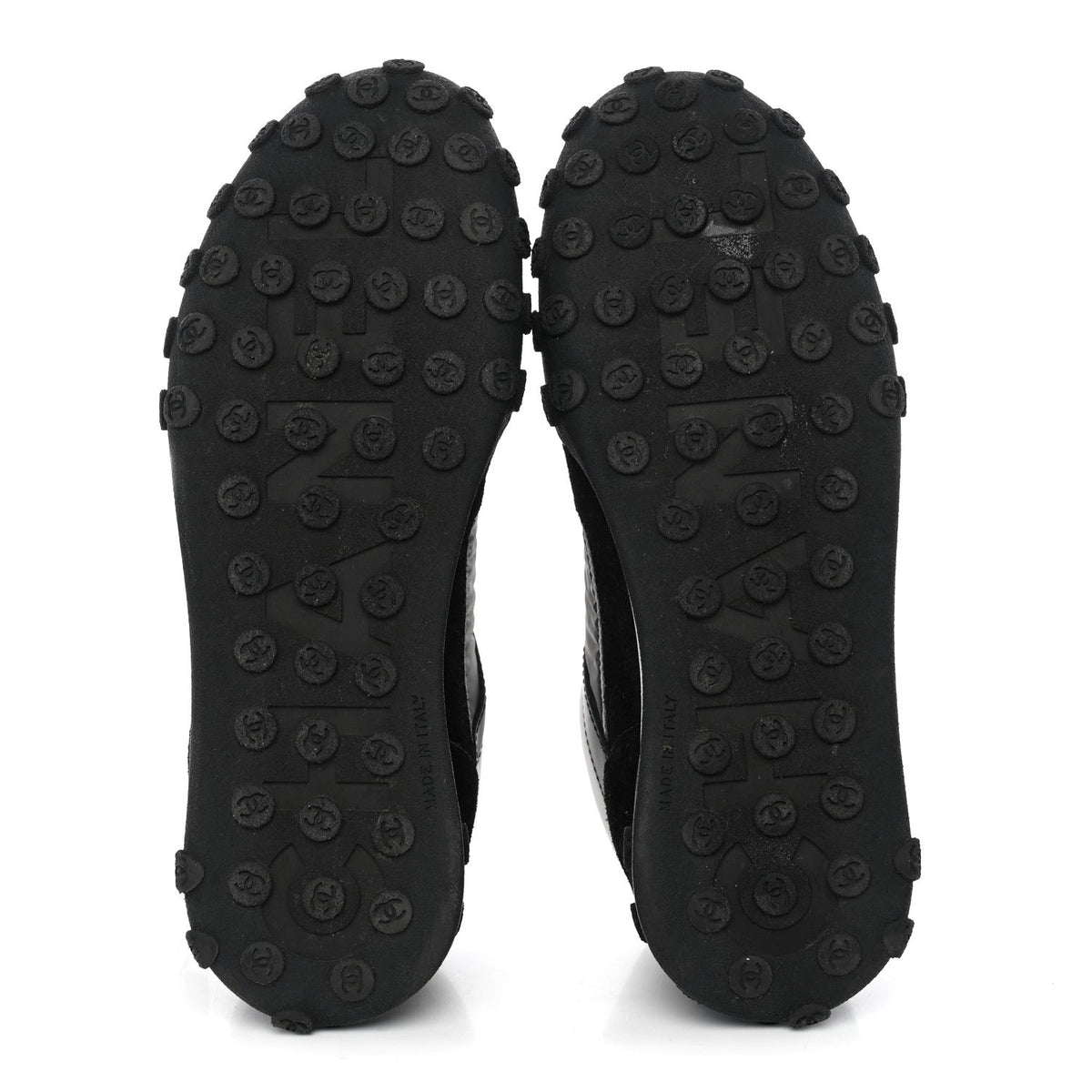 Nylon Calfskin Suede Womens CC Sneakers 38 Black Grey White