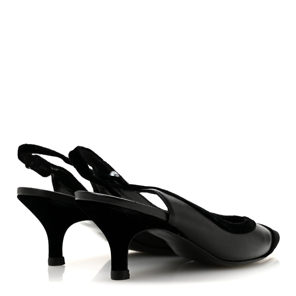 Velvet Lambskin Pearl CC Slingback Pumps 36 Black