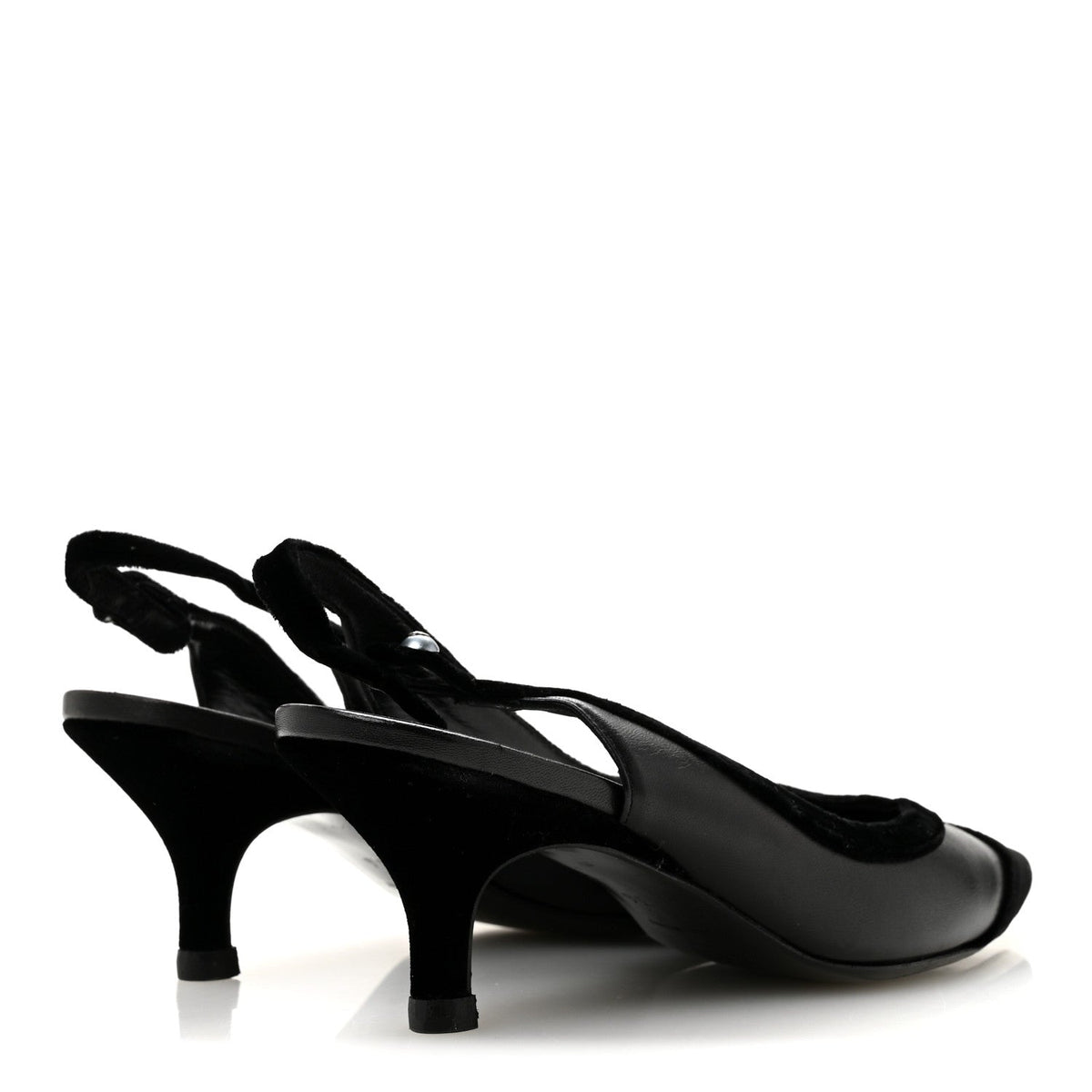 Velvet Lambskin Pearl CC Slingback Pumps 36 Black