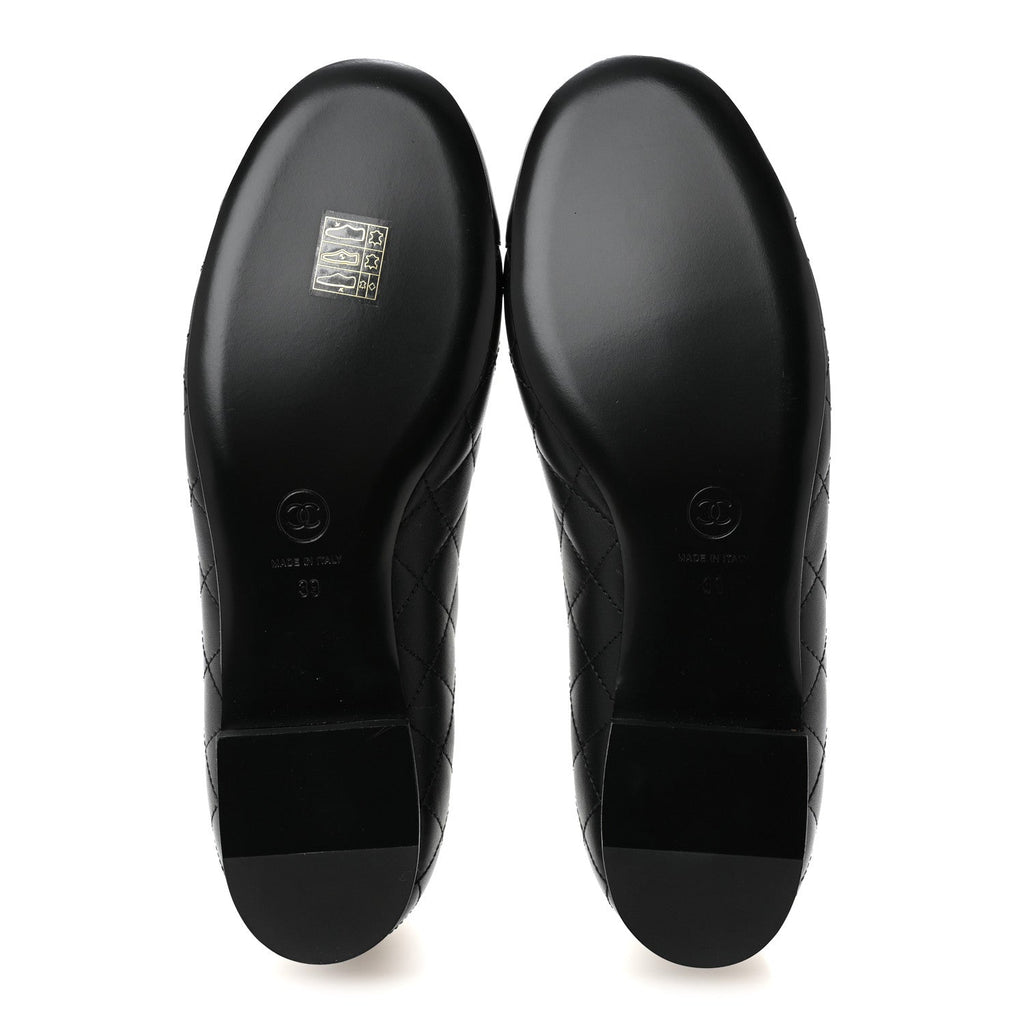 Calfskin Lambskin Quilted CC Cap Toe Ballerina Flats 37 Black