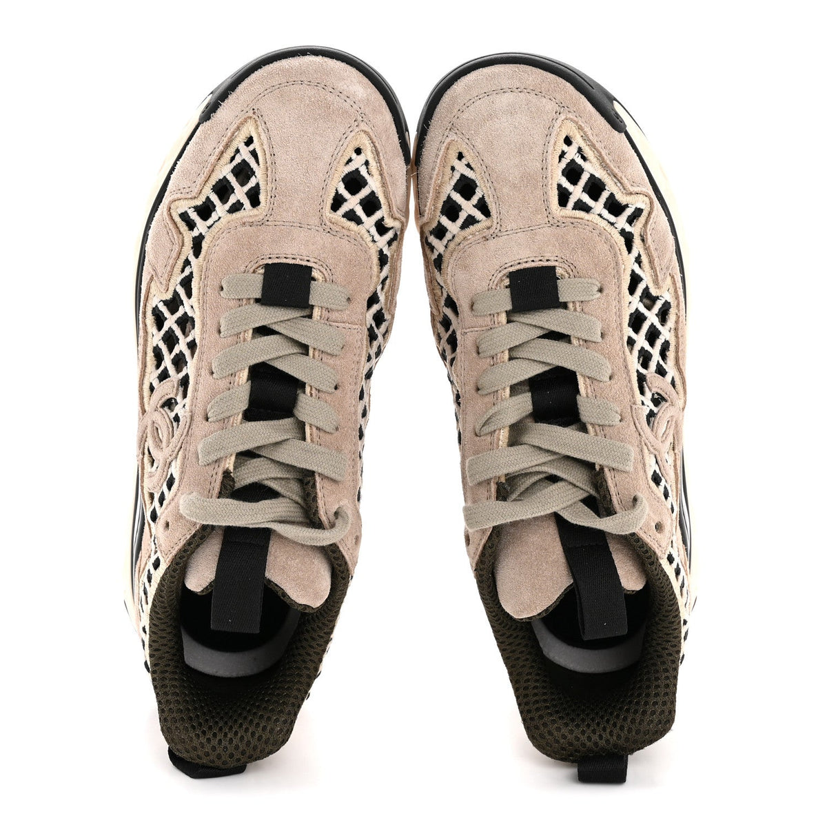 Suede Calfskin Embroidered CC Sneakers 35.5 Beige Black