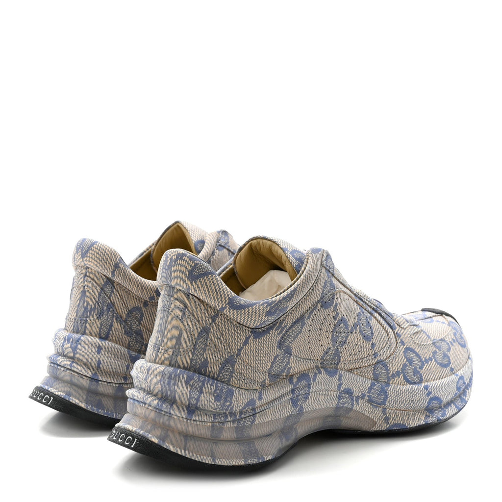 Ultralight Plume Calfskin Monogram Printed Womens Gucci Run Sneakers 37.5 Beige Blue