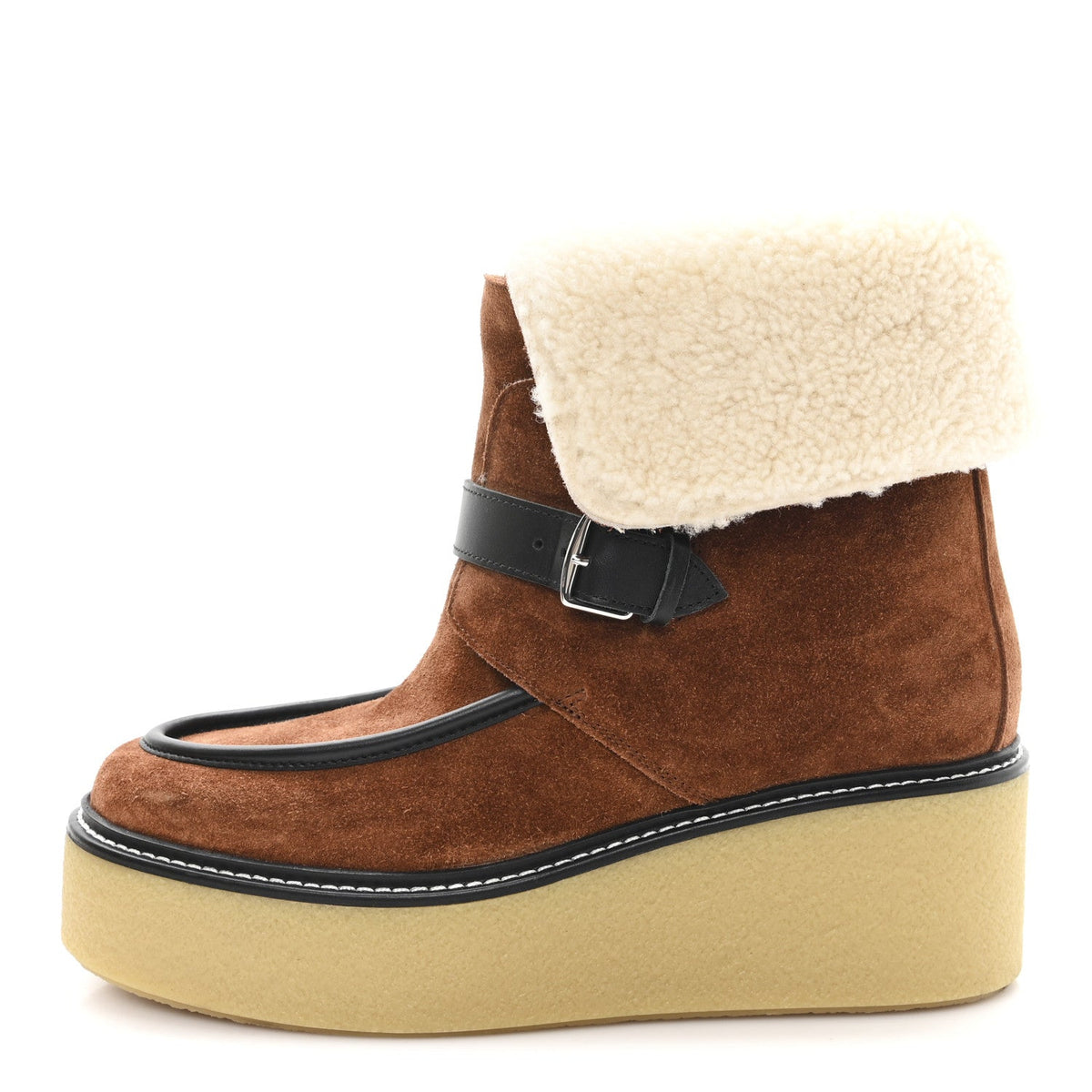 Suede Shearling Womens Hemisphere Ankle Boots 37.5 Brown