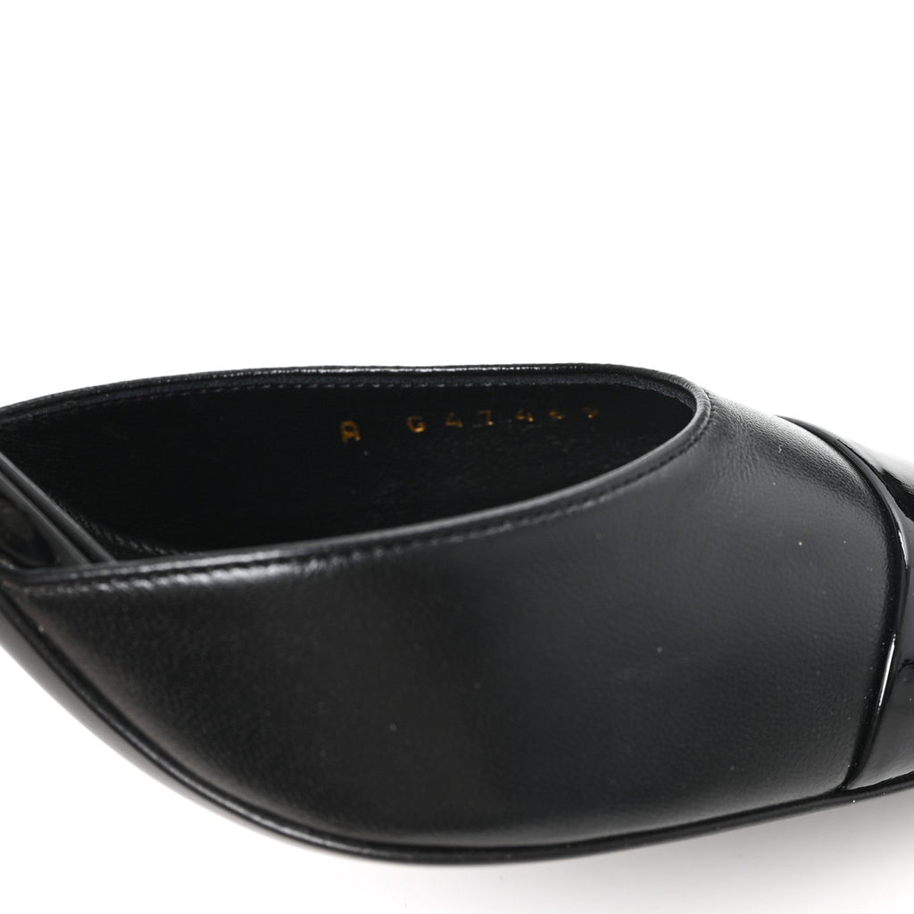 Lambskin Patent Cap Toe CC Apple Slingback Pumps 40 Black