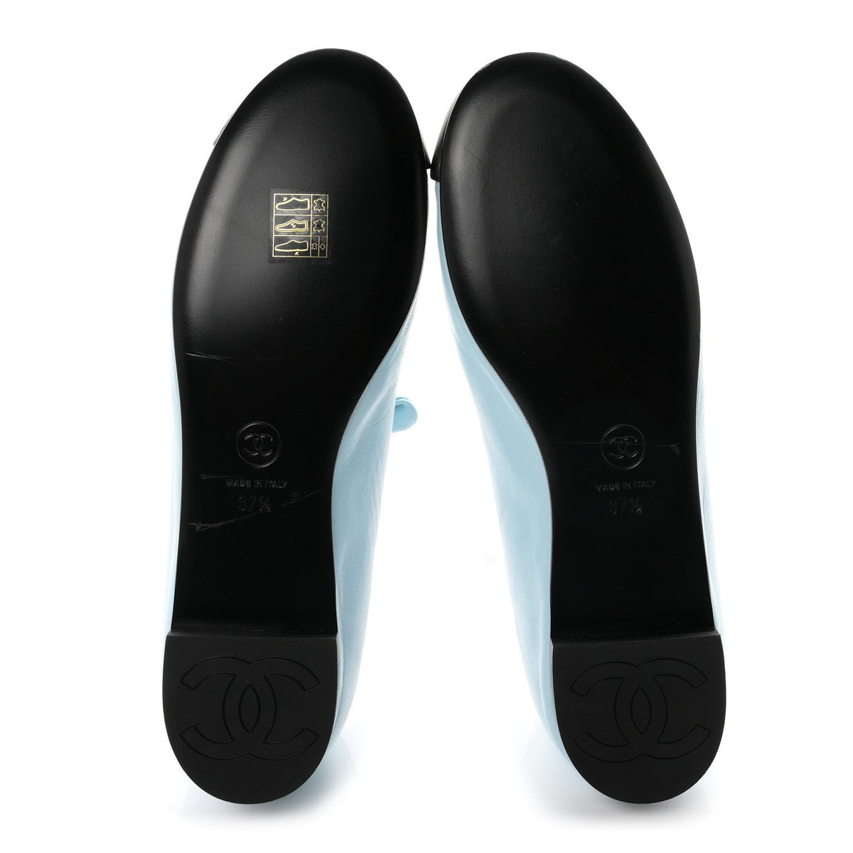 Lambskin Bow Mary Jane Flats 37.5  Light Blue Black