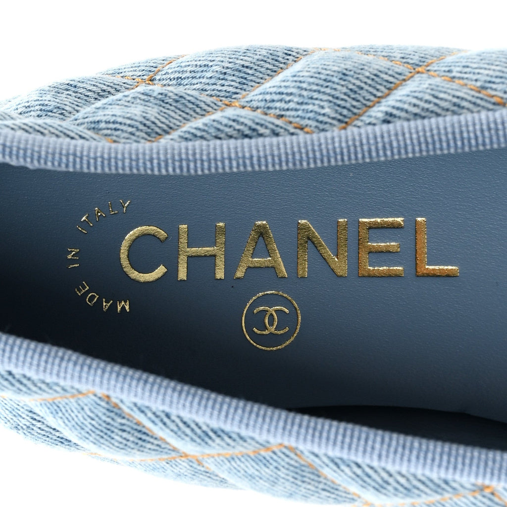 Denim Quilted Cap Toe CC Ballerina Flats 36.5 Light Blue