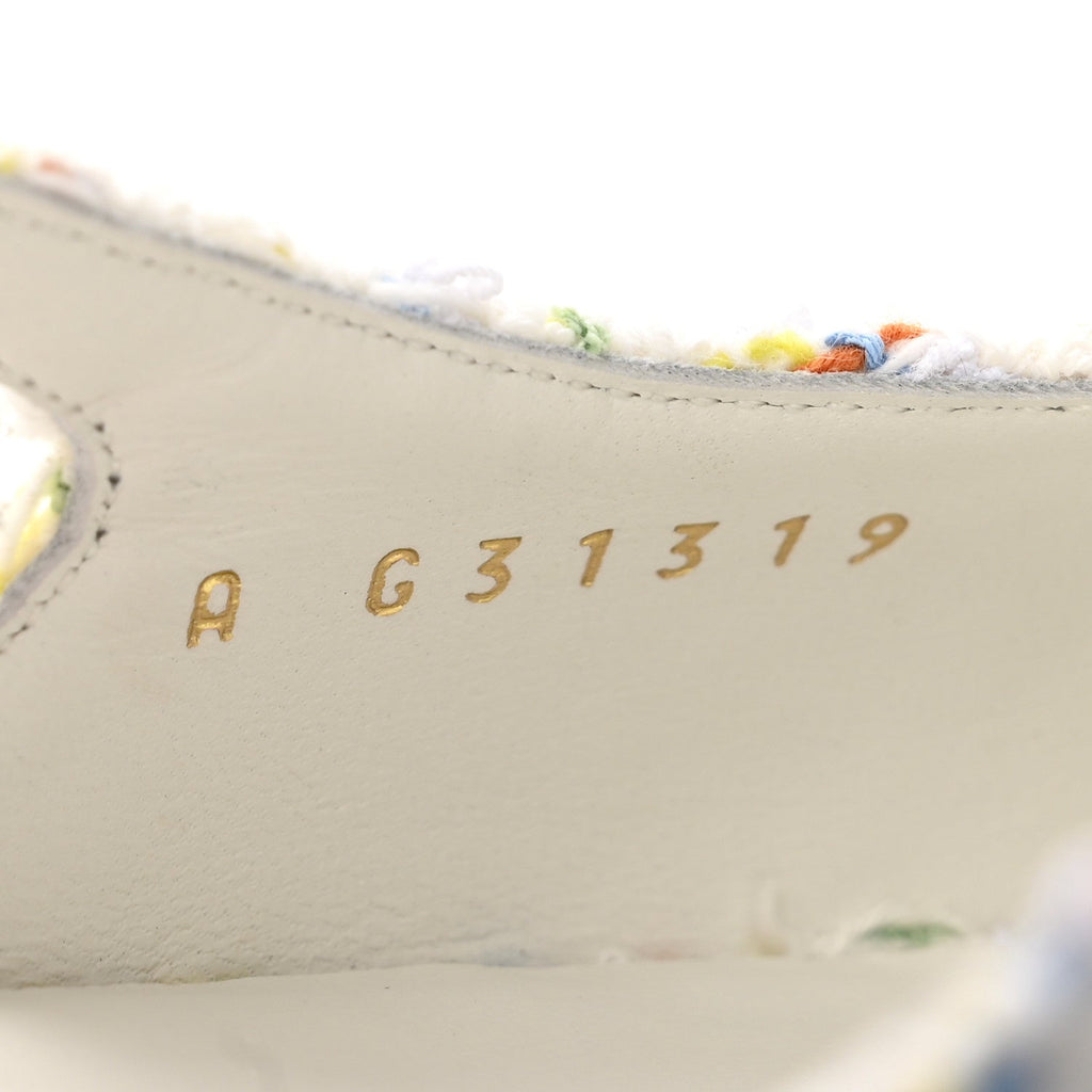 Tweed Grosgrain Cap Toe CC Slingback Flat 38 White Multicolor