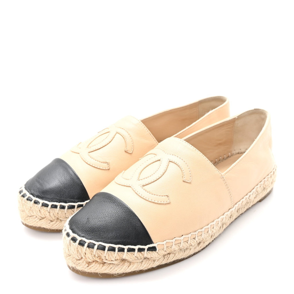Lambskin CC Espadrilles 36 Beige Black