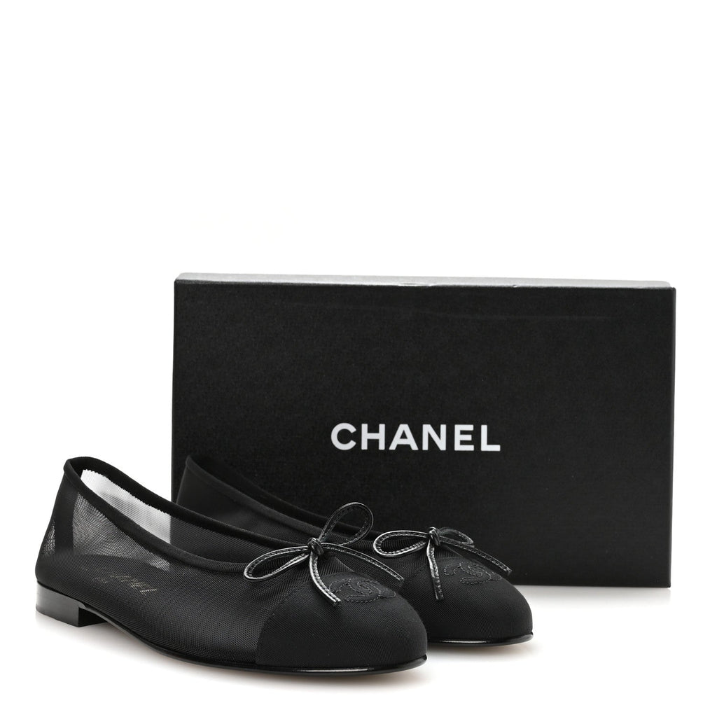 Mesh Grosgrain CC Cap Toe Ballerina Flats 37 Black