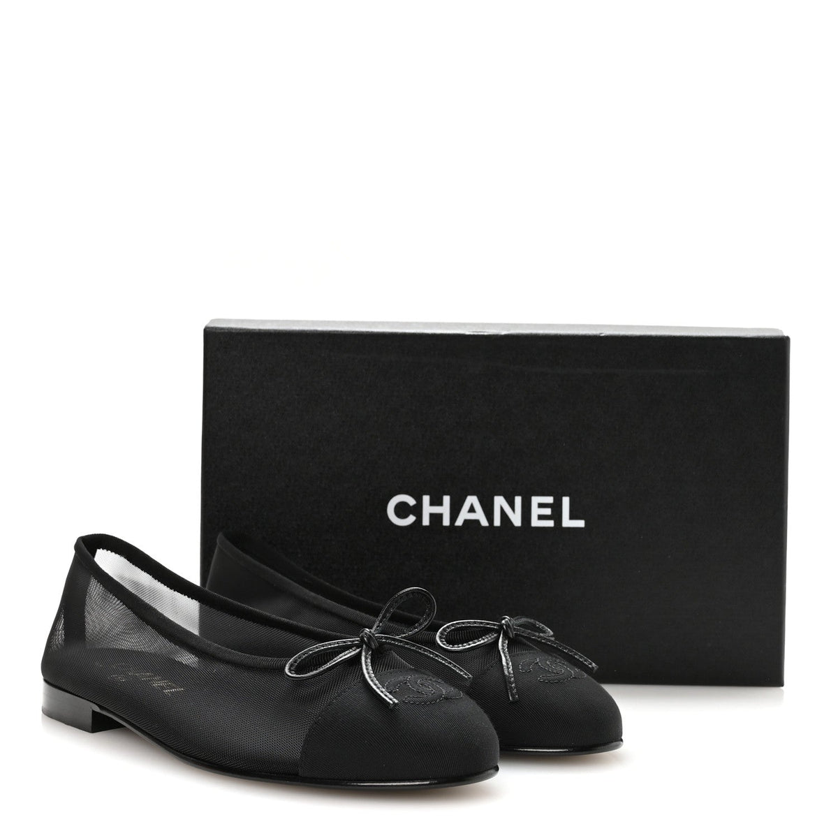 Mesh Grosgrain CC Cap Toe Ballerina Flats 37 Black