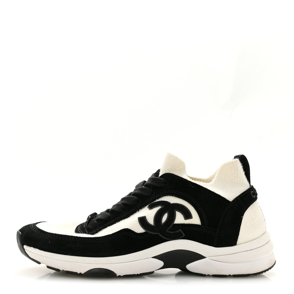 Fabric Suede Calfskin CC Sneakers 38 White Black