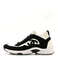 Fabric Suede Calfskin CC Sneakers 38 White Black