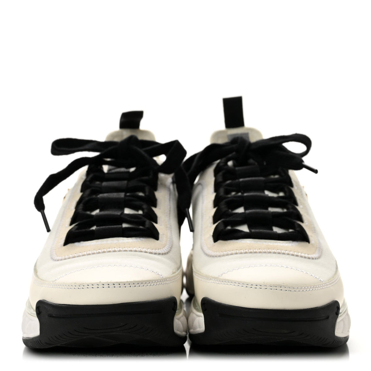 Velvet Calfskin Mixed Fibers CC Sneakers 37.5 Ivory Black