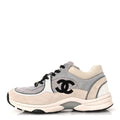 Mesh Suede Calfskin Grained Calfskin Womens CC Sneakers 37 Grey White