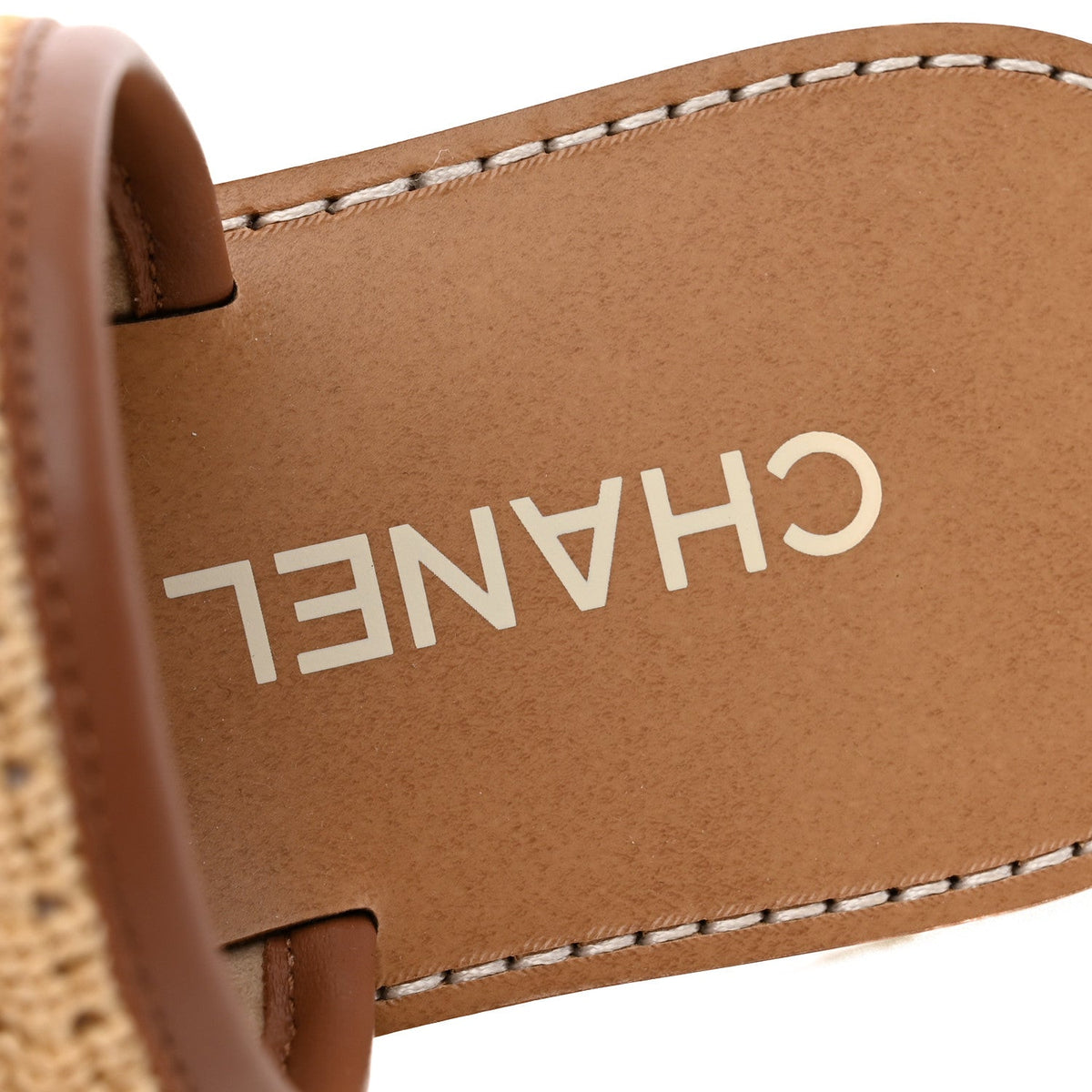 Raffia Lambskin CC Mules 38.5 Beige Brown