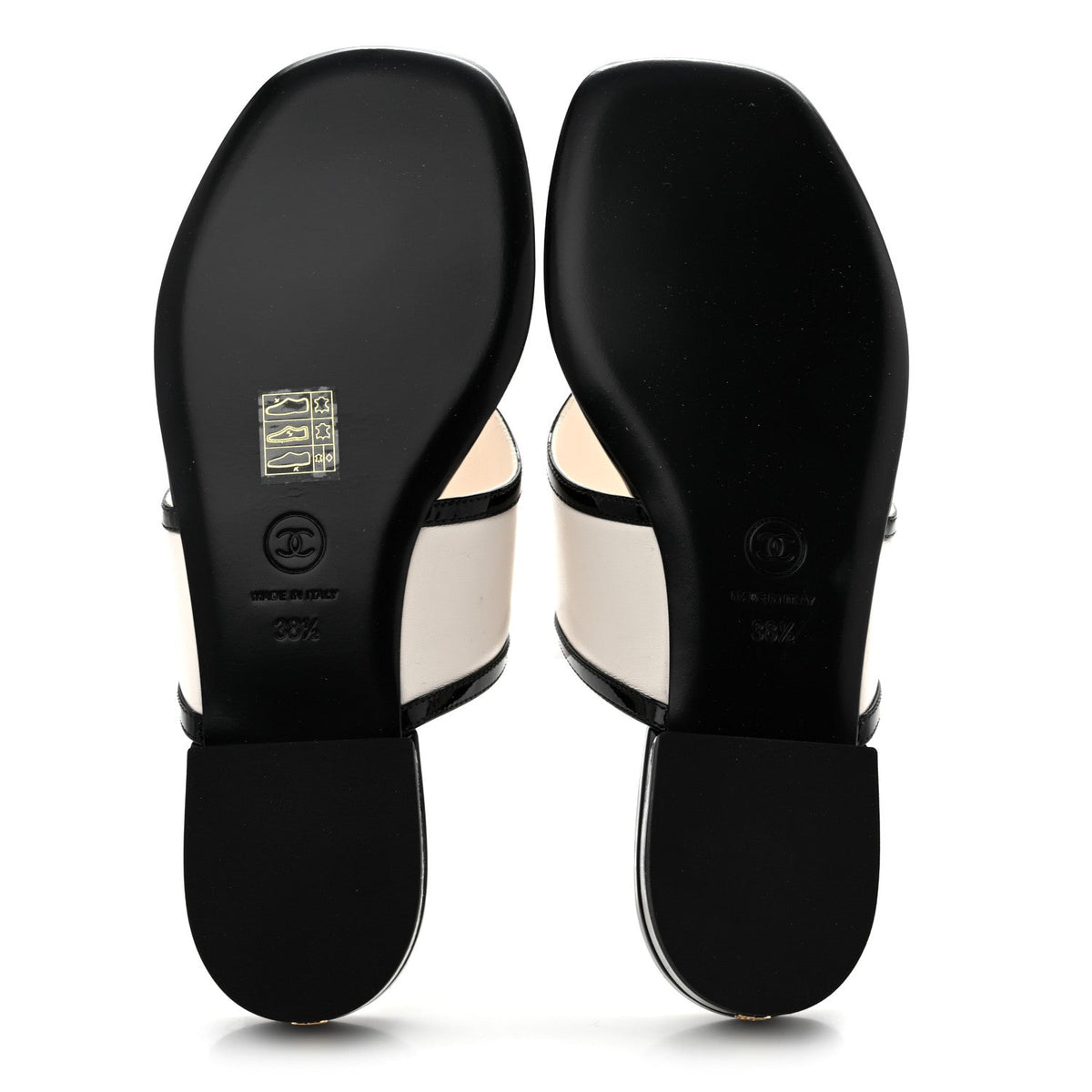 Lambskin Patent Calfskin CC Thong Sandals 38.5 White Black