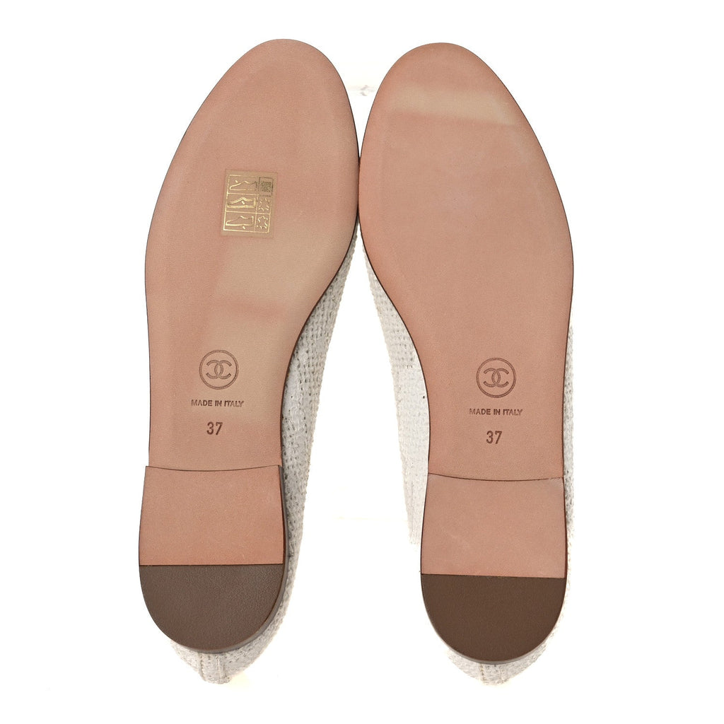 Tweed Cap Toe Ballet Flats 37 White Black