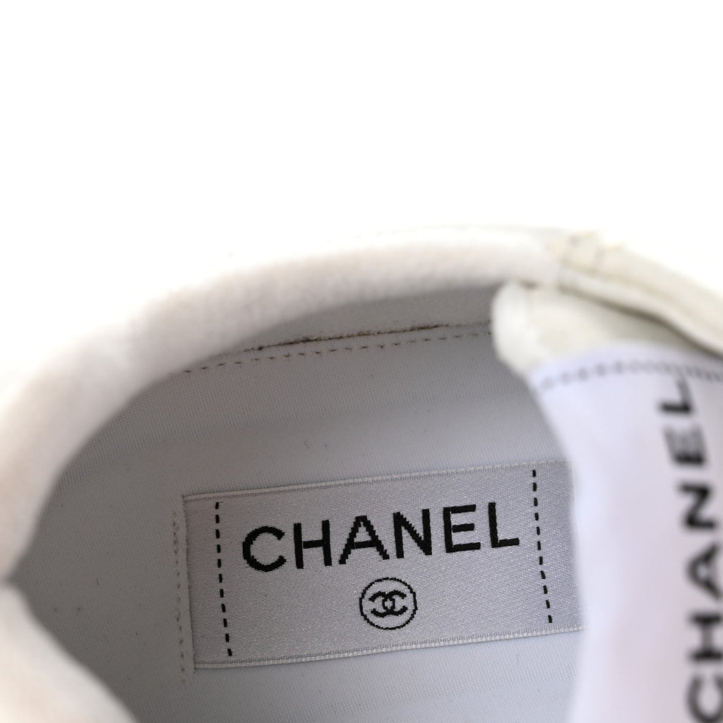 Grained Calfskin Fabric Womens Logo Sneakers 37.5 White 37.5 White