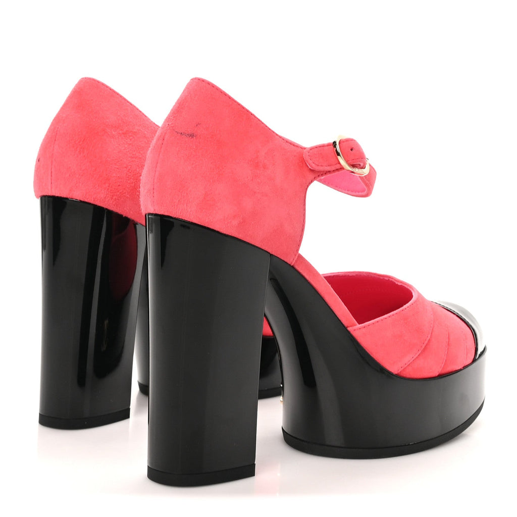 Suede Kidskin Patent CC Platform Pumps 37 Dark Pink Black