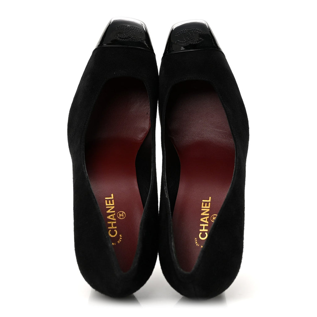 Suede Patent Calfskin Cap Toe CC Pumps 39 Black