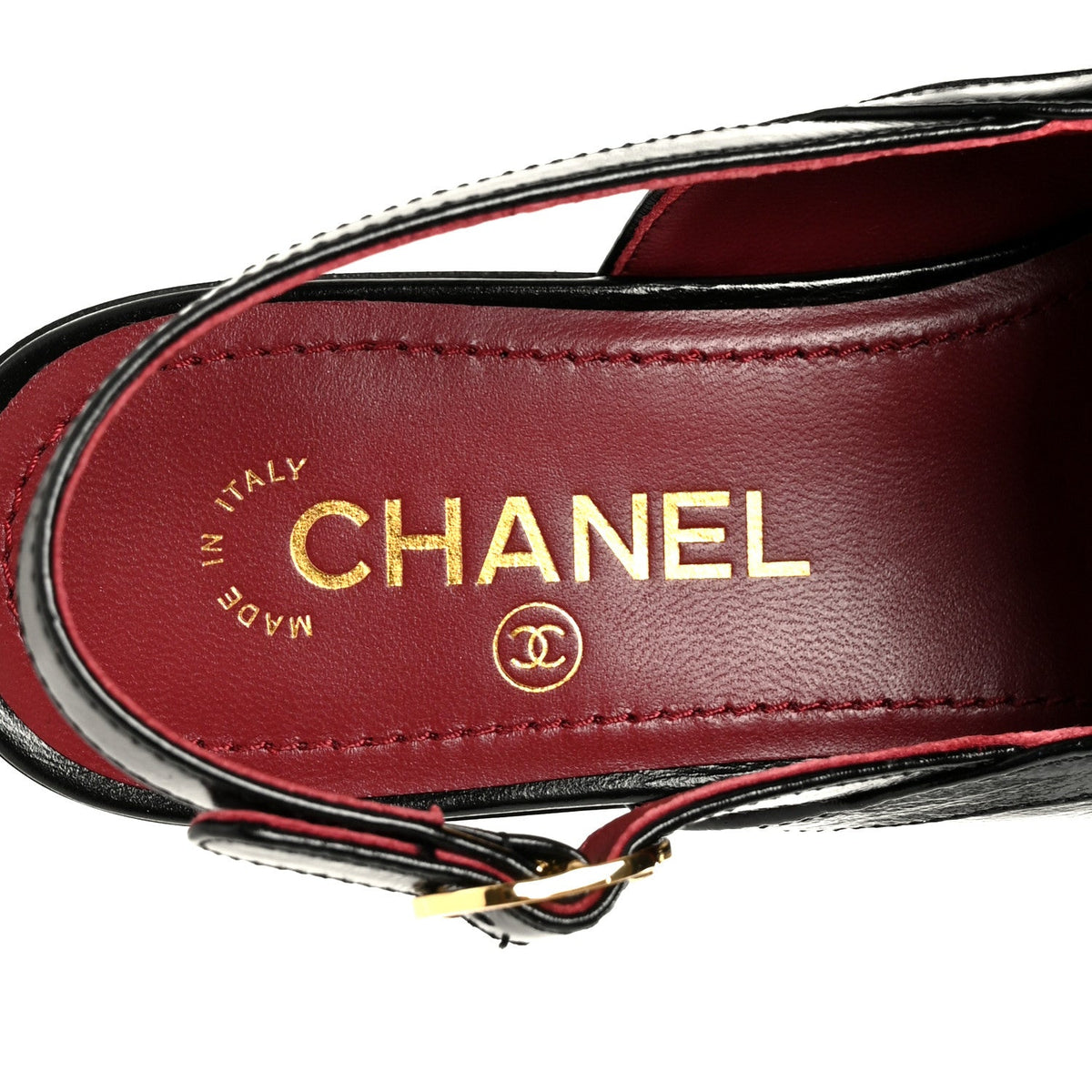 Crumpled Shiny Lambskin CC Slingback Mocassin 37.5 Black