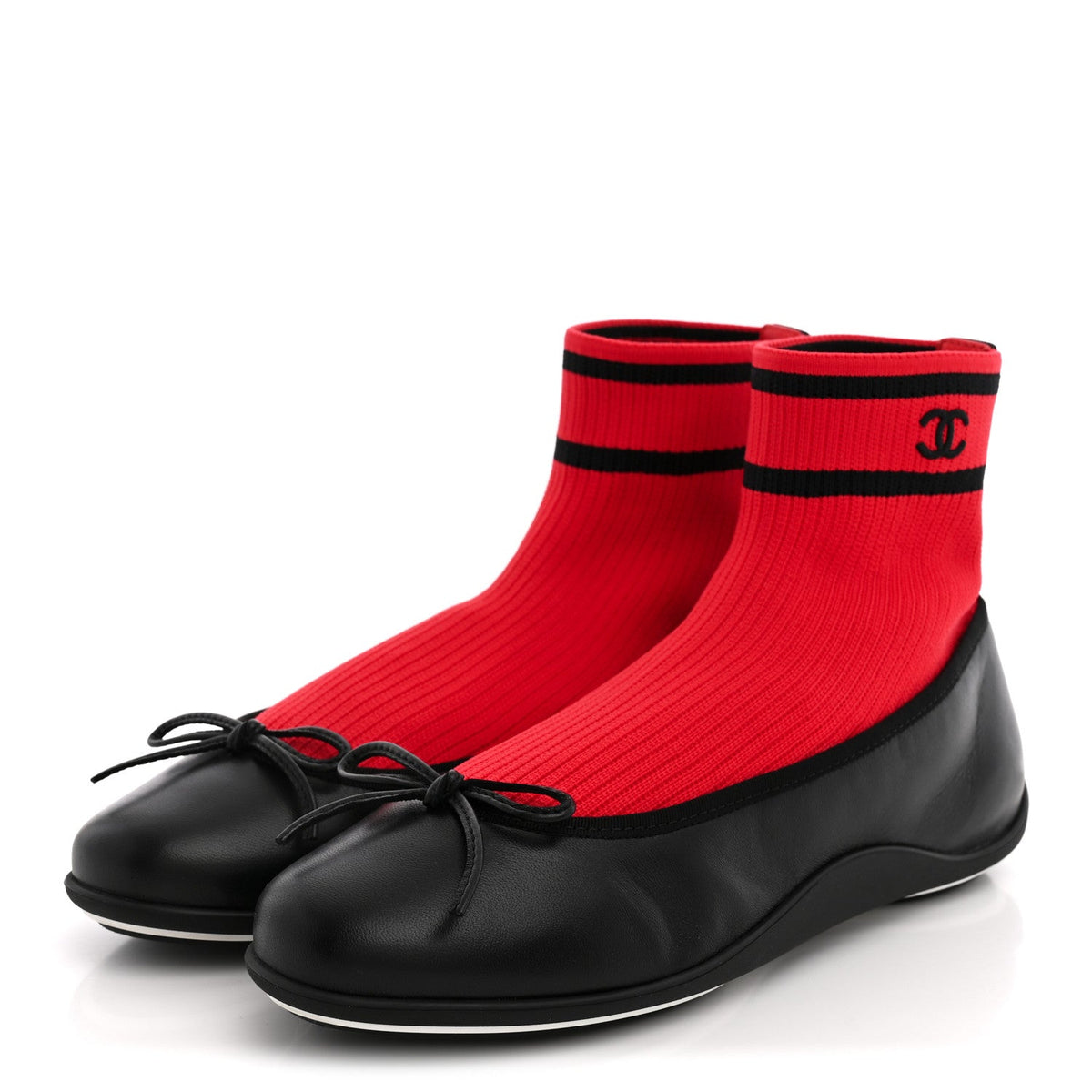 Lambskin Knit CC Ballerina Sneakers 37.5 Black Red