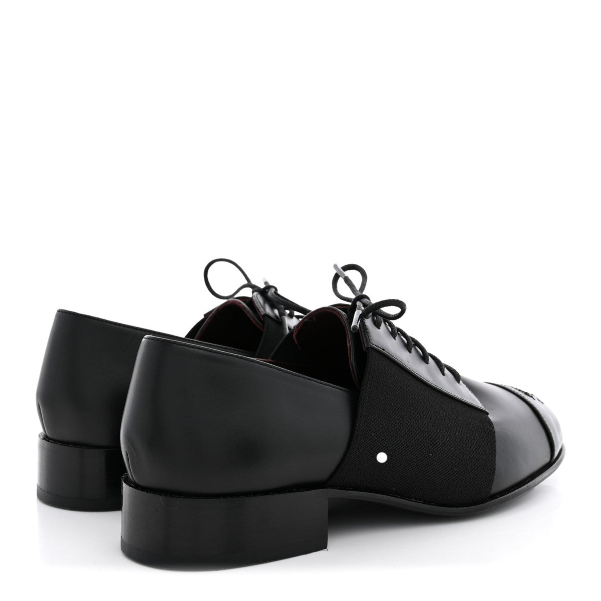 Calfskin Elastic Lace Up Cap Toe CC Loafers 36 Black
