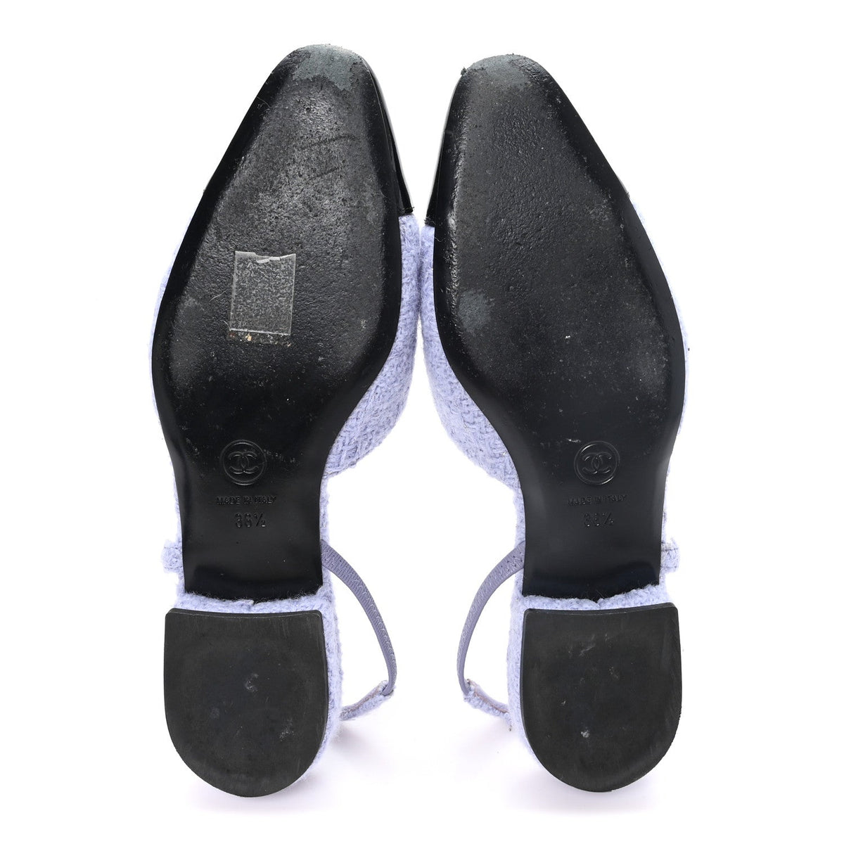 Iridescent Wool Tweed Patent Cap Toe CC Slingback Flats 36.5 Light Purple Silver Black