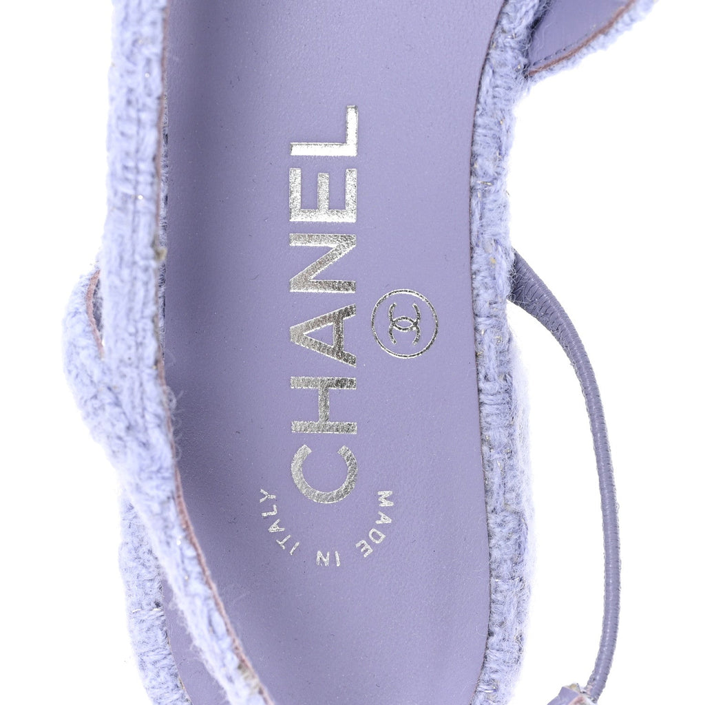 Iridescent Wool Tweed Patent Cap Toe CC Slingback Flats 36.5 Light Purple Silver Black
