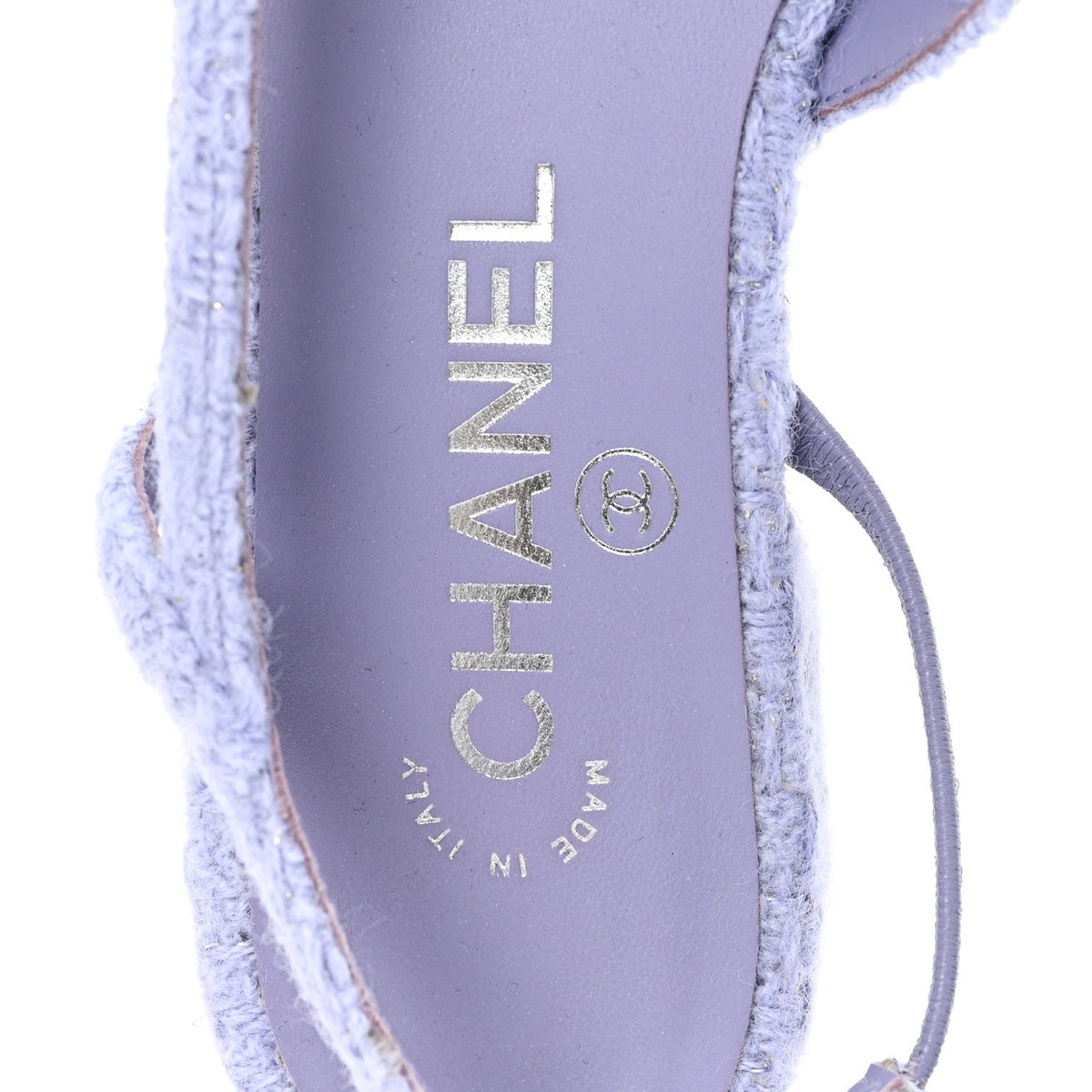 Iridescent Wool Tweed Patent Cap Toe CC Slingback Flats 36.5 Light Purple Silver Black