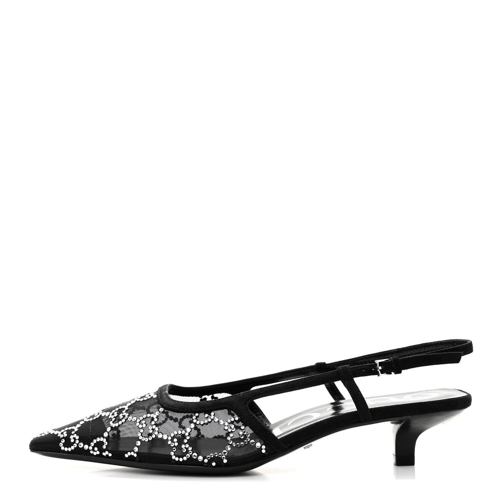 Tela Retino Kid Scamosciato Crystal GG Monogram Square G 35mm Slingback Pumps 36.5 Black