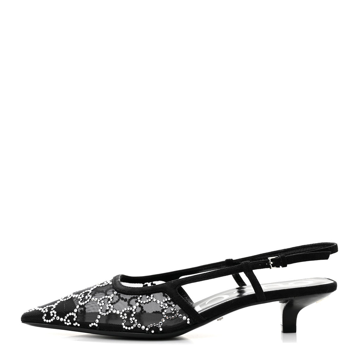 Tela Retino Kid Scamosciato Crystal GG Monogram Square G 35mm Slingback Pumps 36.5 Black