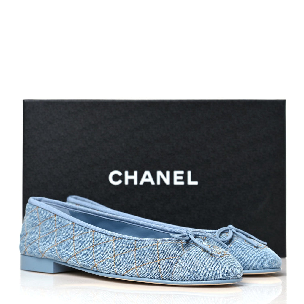 Denim Quilted CC Cap Toe Ballerina Flats 36.5 Light Blue