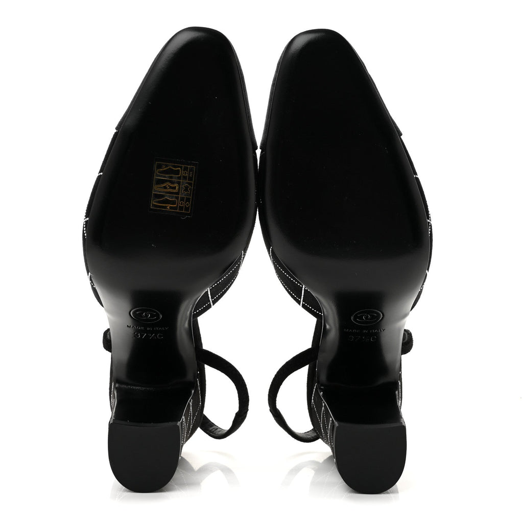 Suede Kidskin Cap Toe CC Slingback Pumps 37.5 Black Silver