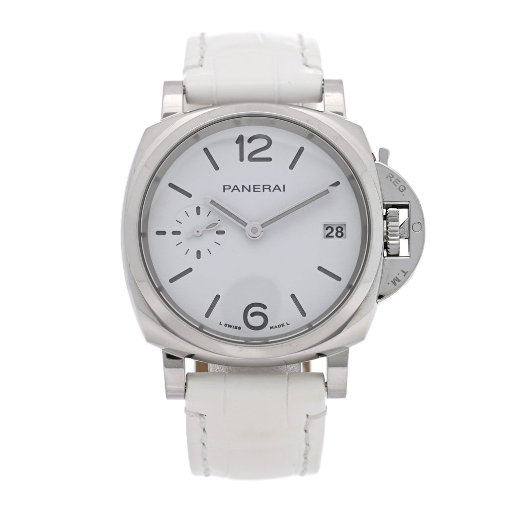 Stainless Steel Alligator 38mm Luminor Due Luna Rossa Automatic Watch White PAM01306