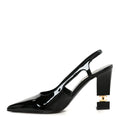 Patent Calfskin Slingback CC Cutout Pumps 38 Black