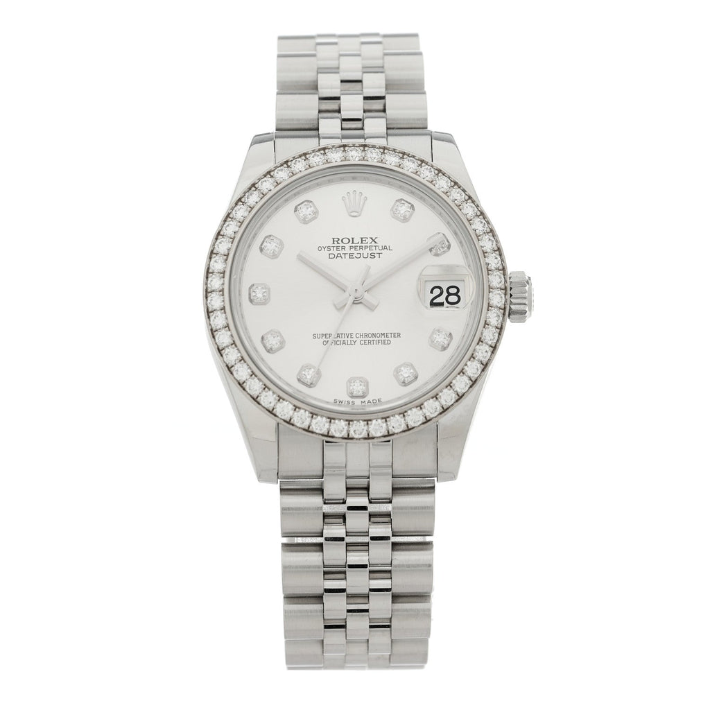 Stainless Steel 18K White Gold Diamond Bezel 31mm Oyster Perpetual Datejust Watch Silver 278384RBR