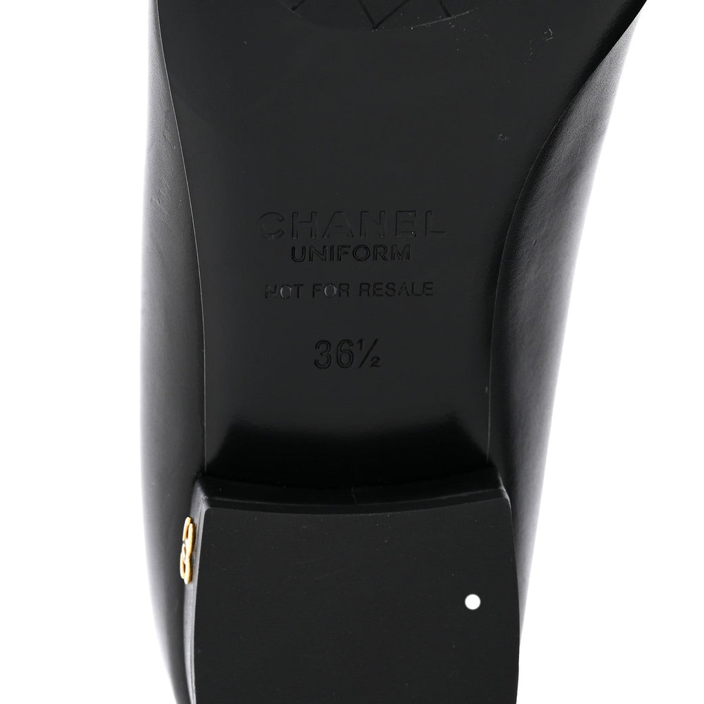 Lambskin Cap Toe CC Uniform Ballerina Flats 36.5 Black