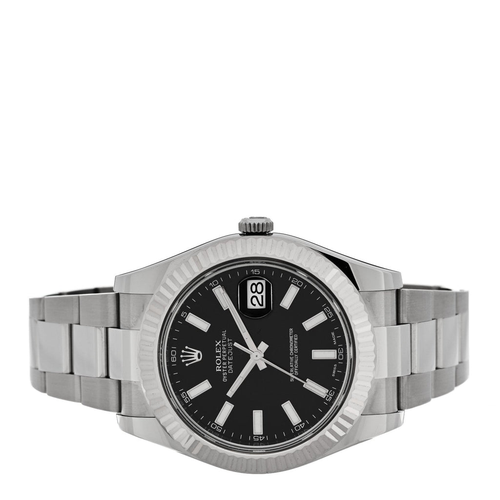 Stainless Steel 18K White Gold 41mm Oyster Perpetual Datejust Watch Black 116334