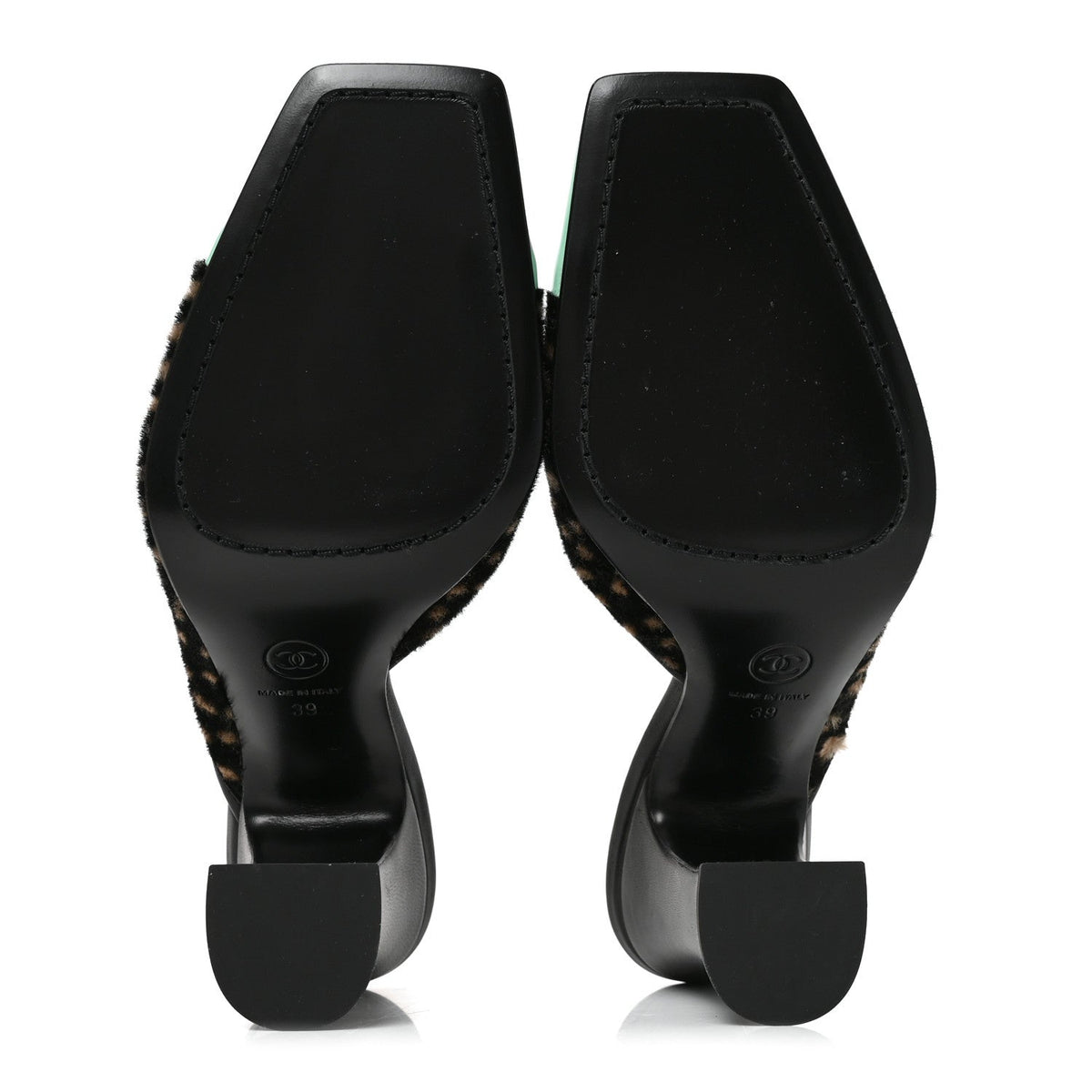 Pony Hair Lambskin Patent Calfskin Cap Toe Mules 39 Black White Green