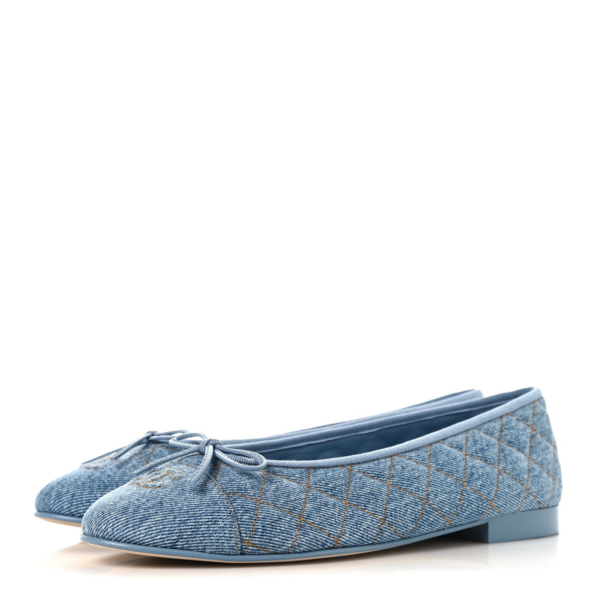 Denim Quilted CC Cap Toe Ballerina Flats 40.5 Light Blue