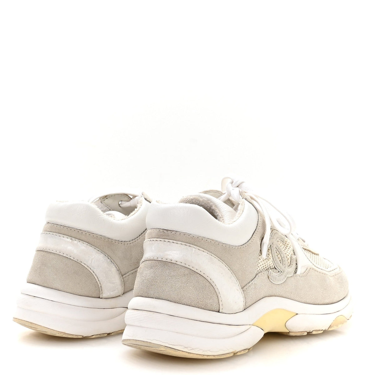Suede Calfskin Fabric CC Sneakers 37.5 White