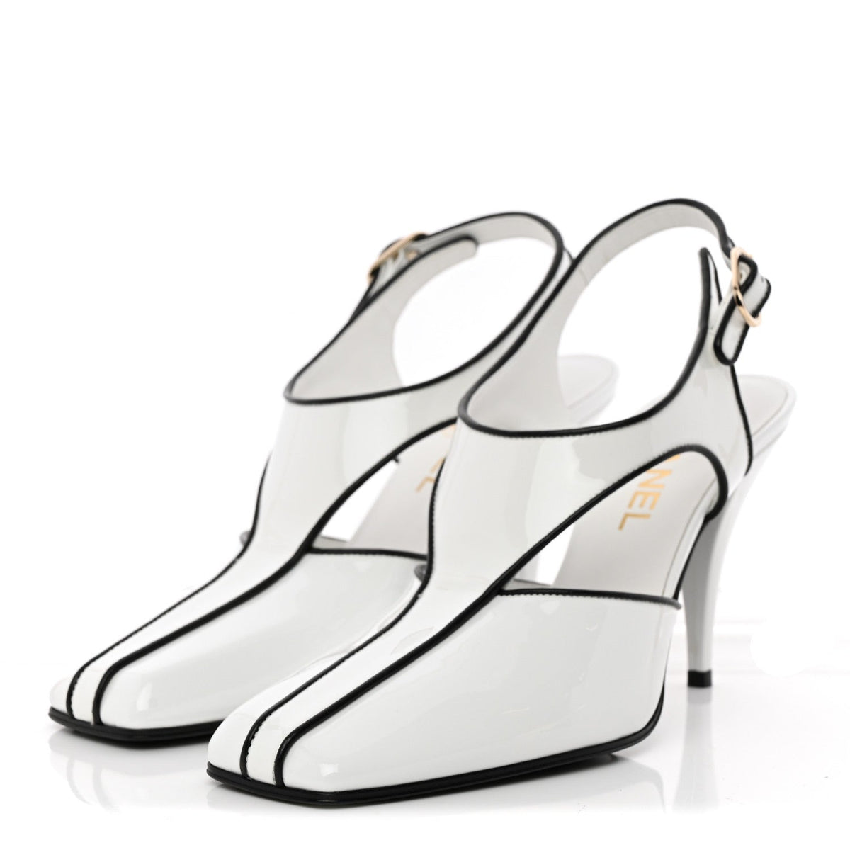 Patent Calfskin Lambskin Slingback Pumps 38.5 White Black