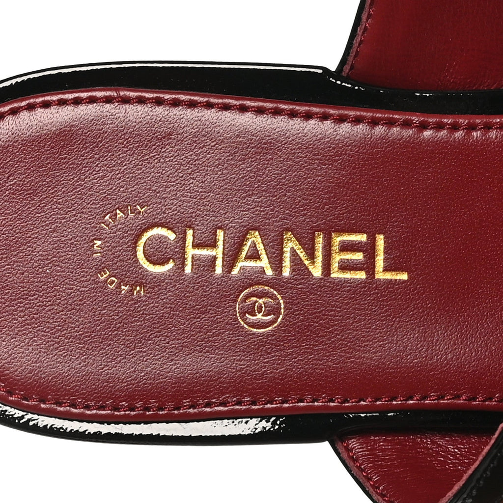 Lambskin Patent Calfskin CC Thong Sandals 37 Burgundy Black