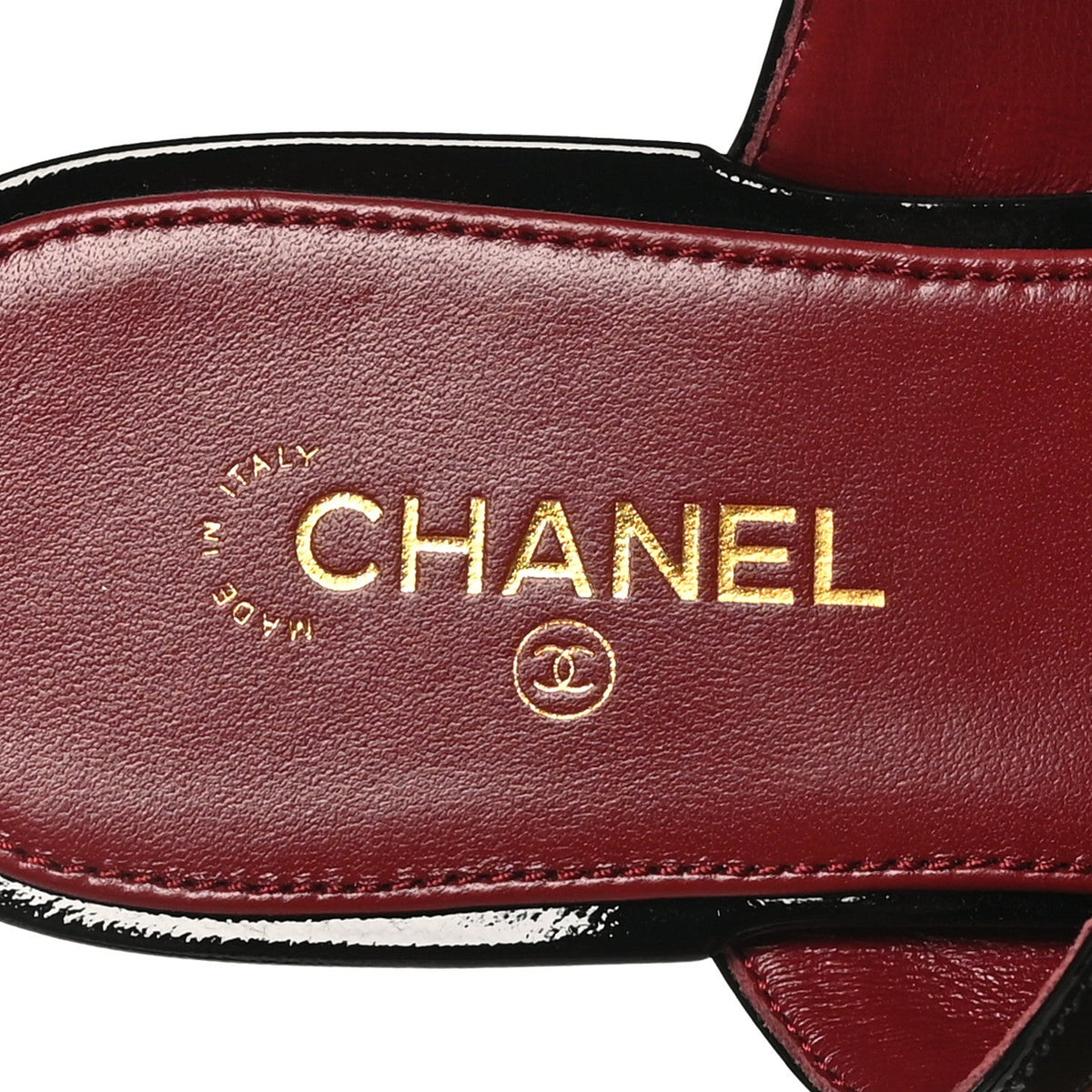 Lambskin Patent Calfskin CC Thong Sandals 37 Burgundy Black