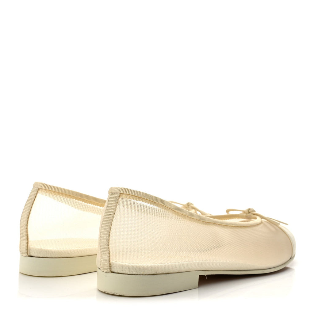 Mesh Grosgrain Cap Toe Ballerina Flats 38 Ivory