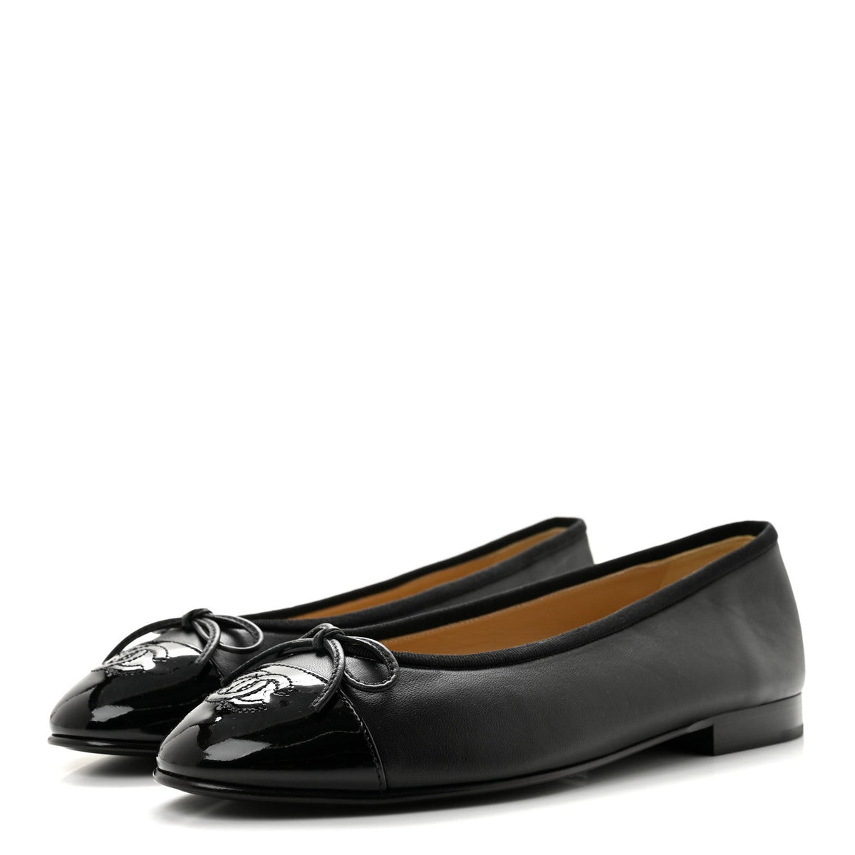 Lambskin Patent Cap Toe Ballerina Flats 37.5 Black